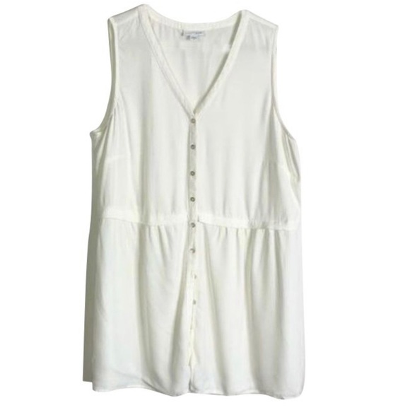 J.Jill | Ivory Crepe Tunic Top Size Large Button Down Blouse - Picture 1 of 6